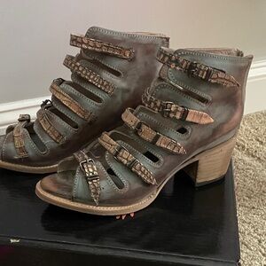 Freebird Brown Strappy Heeled Boots